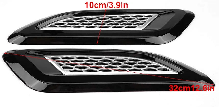 Hood Vents, Exterior Hood Air Vent Outlet Wing Trim (Black & Silver)