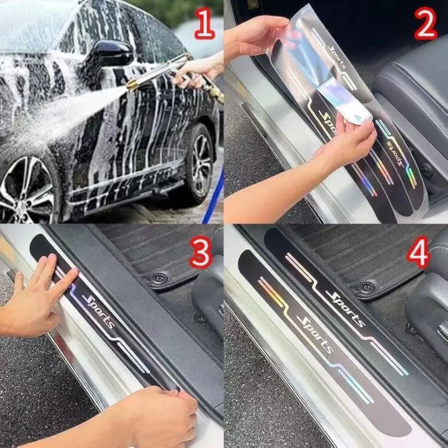 9 Pcs Car Door Sill Protector Strips Kick Plates Anti-Scratch Welcome Pedal Protector Cover Holographic Stickers