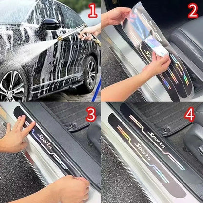 9 Pcs Car Door Sill Protector Strips Kick Plates Anti-Scratch Welcome Pedal Protector Cover Holographic Stickers