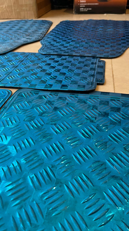 Blue Universal Aluminum Diamond Plate Floor Mats – Heavy Duty 5PCS Set