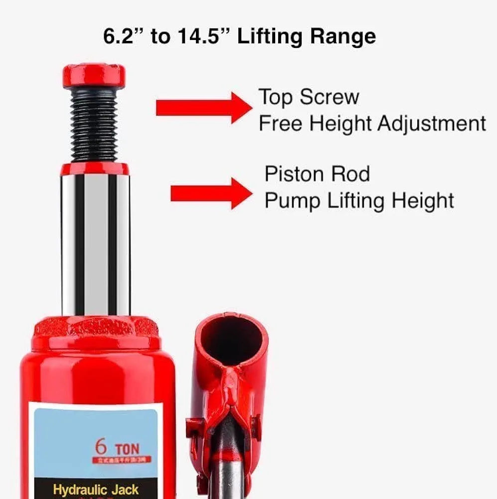 Car Jack Hydraulic Jack for Car, 6 Ton Bottle Jack with Double Ram & Double Lever, 6.2” to 14.5” Lifting Range, Mini Portable Bottle Jack