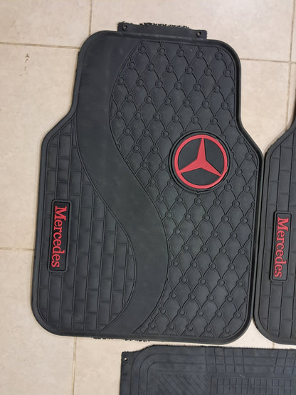 Mercedes Red Logo 5 Pcs Premium Diamond Pattern Car Floor Mats – Luxury Rubber Set