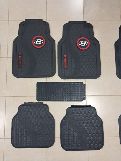 Hyundia Red Border White Logo 3D Luxury Rubber Floor Mats – Universal 5PCS Set