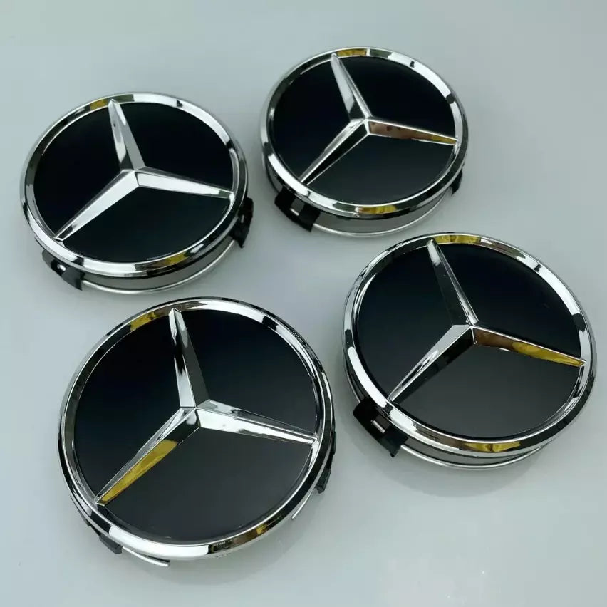 4x Mercedes Black Alloy Wheel Centre Hub Caps 75mm A B C E S M Class ML CLA