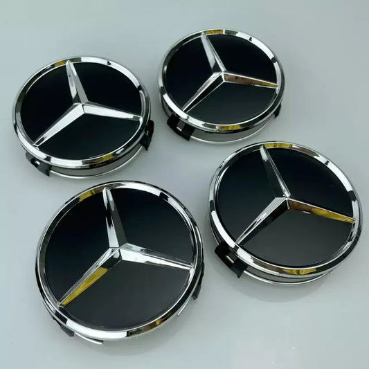 4x Mercedes Black Alloy Wheel Centre Hub Caps 75mm A B C E S M Class ML CLA