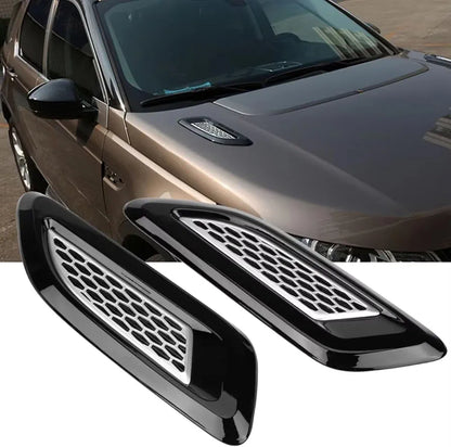 Hood Vents, Exterior Hood Air Vent Outlet Wing Trim (Black & Silver)