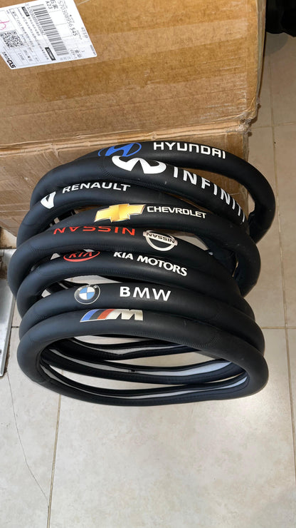 Black Leather Steering Wheel Cover with Custom Car Logo