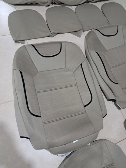 Full Car Seat Cover Set – Fabric with Foam Padding, Beige with Black Lines (Universal Fit)