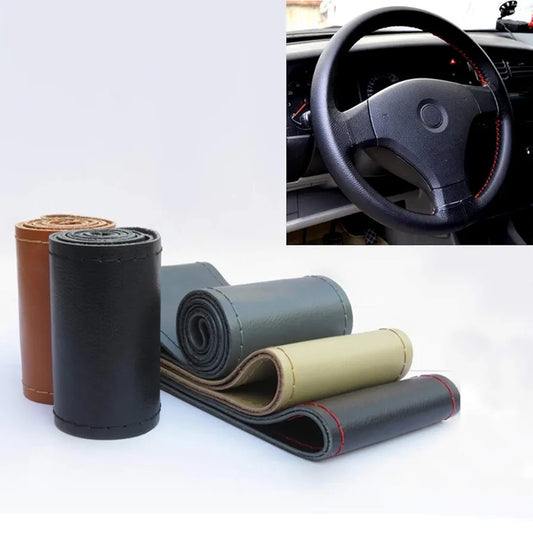 Car Faux Leather Steering Wheel Cover With Needle+Thread Handmake