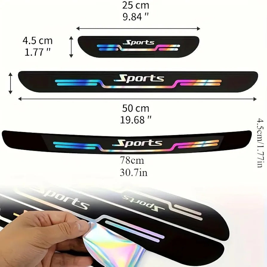 9 Pcs Car Door Sill Protector Strips Kick Plates Anti-Scratch Welcome Pedal Protector Cover Holographic Stickers