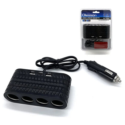 Car Charger 4 Cigarette Lighter Sockets 2 USB + 1 Type-C Charging Adapter