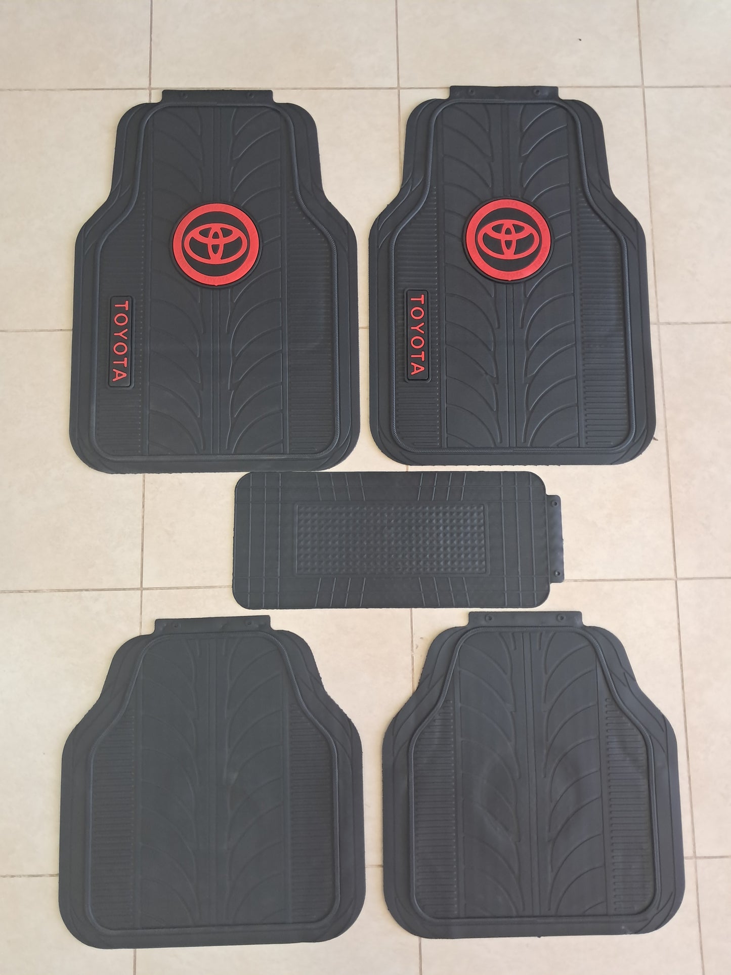 Toyota Red Logo Premium Line Rubber Mats – Waterproof Anti-Slip 5 Piece Set