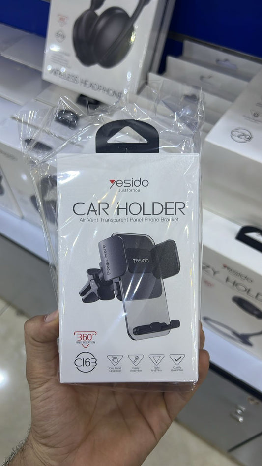 YESIDO C163 Car Phone Holder – Air Vent Mount, 360° Rotation, Strong Grip Transparent Panel Design