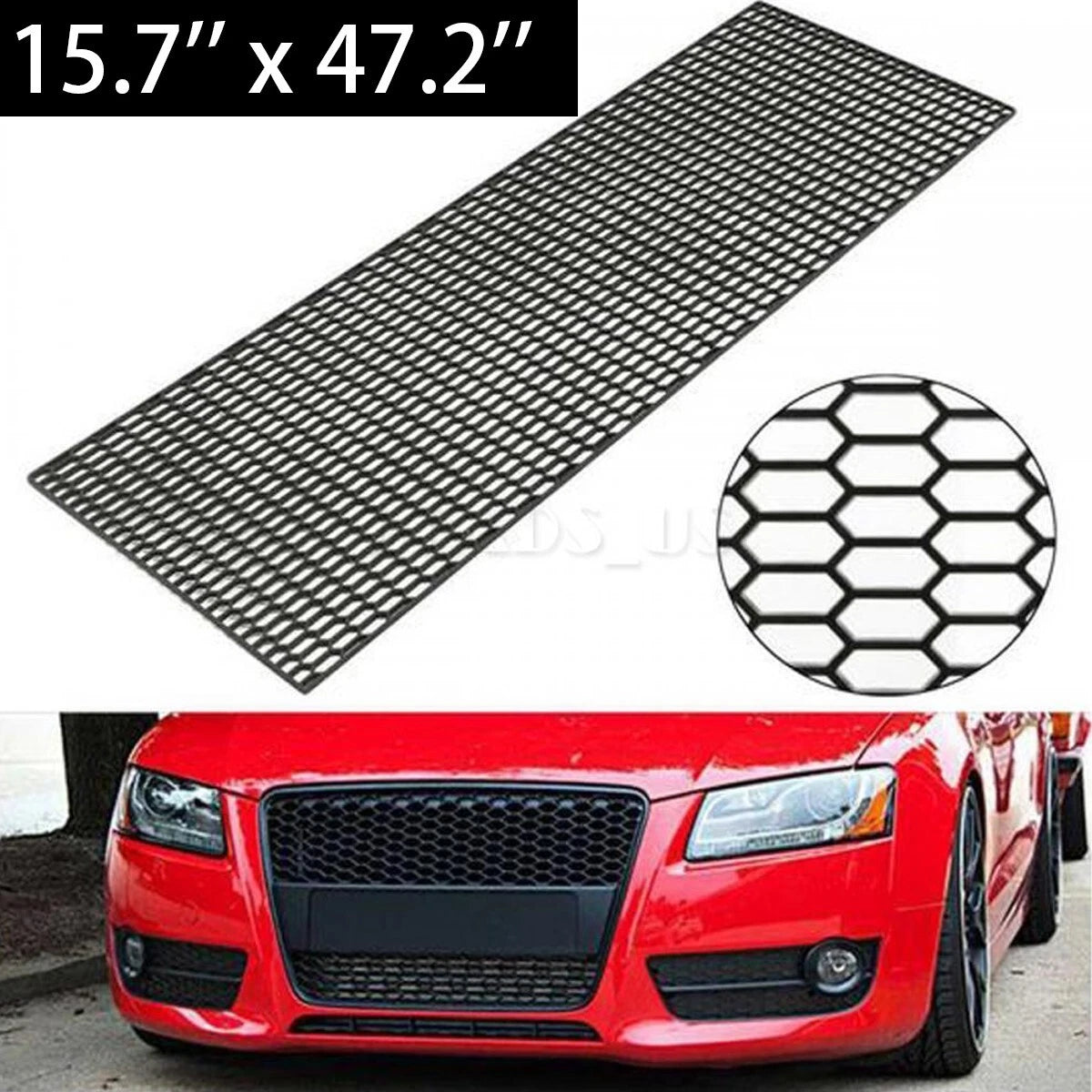 120×40 CM Car Racing Honeycomb Hex Mesh Grill Spoiler Bumper Vent New Black Plastic