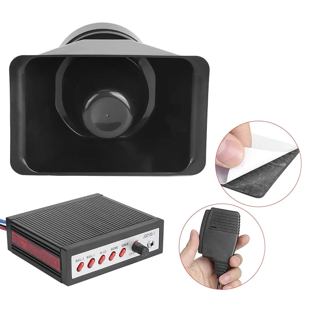 12V 100W 5 Sounds Loud Electronic Safety Horn, Car Warning Alarm with 5 Tones Loud Speaker, Siren Safety Horn Warning Speaker for Vehicles