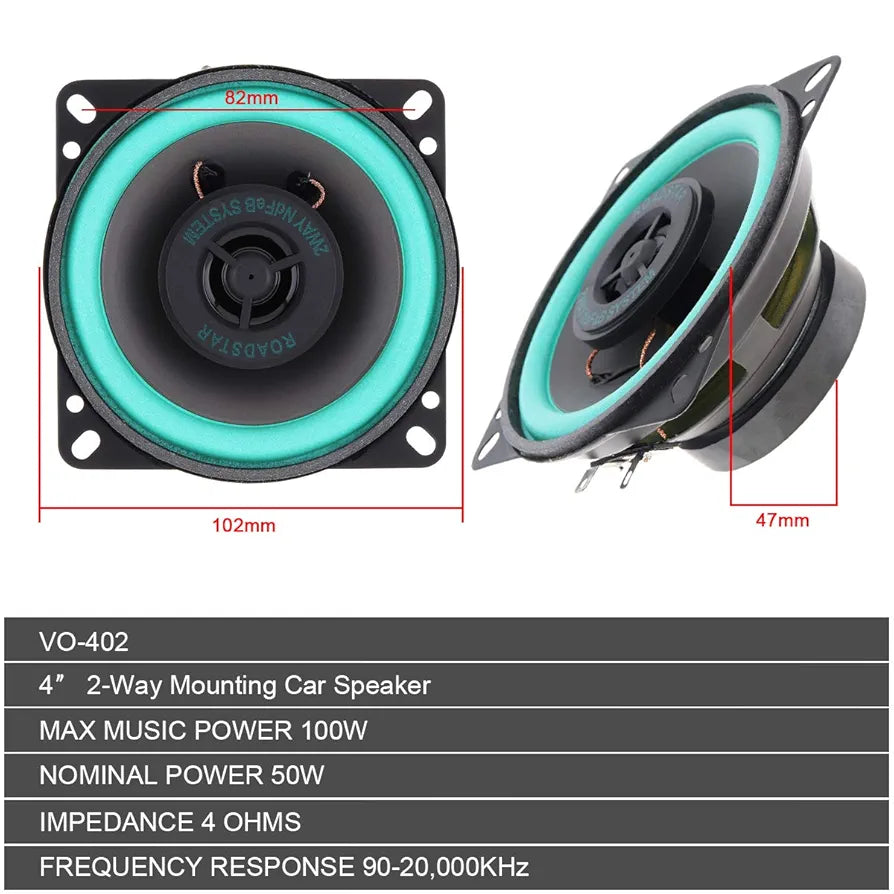 2pcs 4 Inch 100W Universal Car HiFi Coaxial Speaker Vehicle Door Auto Audio Music Stereo Full Range Frequency Loudspeaker