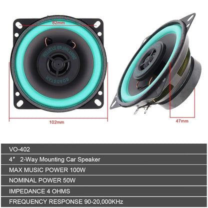 2pcs 4 Inch 100W Universal Car HiFi Coaxial Speaker Vehicle Door Auto Audio Music Stereo Full Range Frequency Loudspeaker