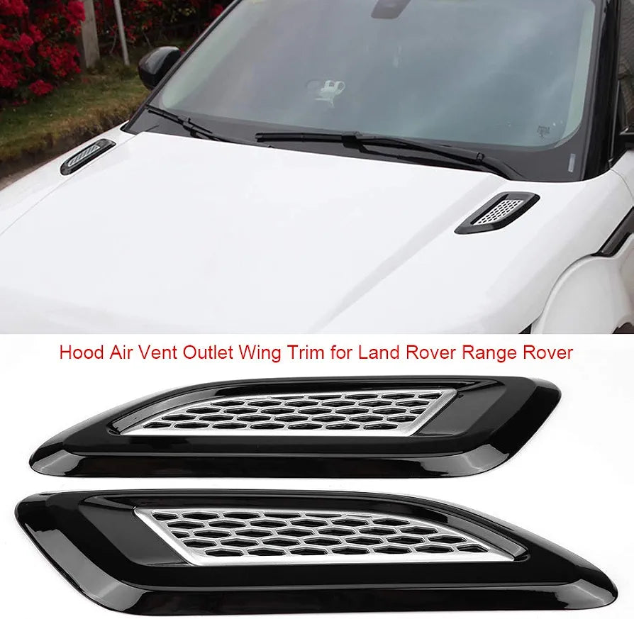Hood Vents, Exterior Hood Air Vent Outlet Wing Trim (Black & Silver)