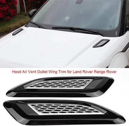 Hood Vents, Exterior Hood Air Vent Outlet Wing Trim (Black & Silver)