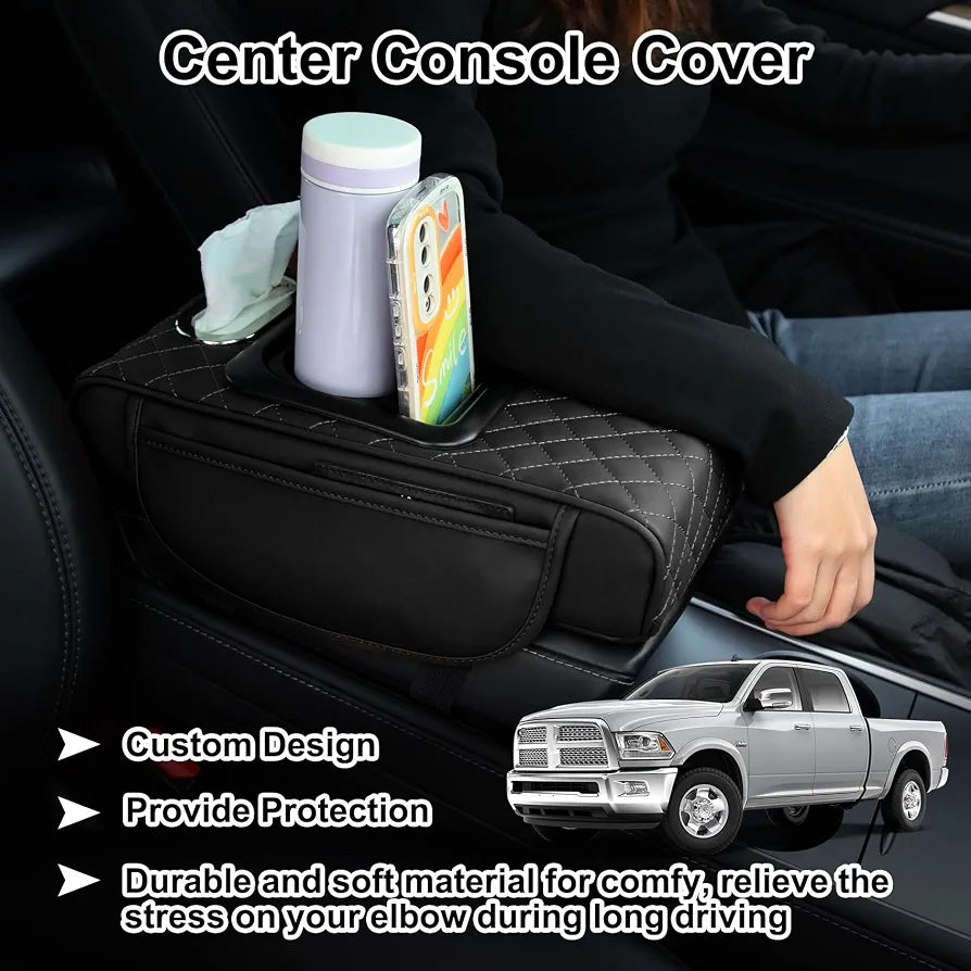 Center Console Armrest Vinyl Leather Trim, Car Armrest Cushion, Anti-Scratch, Suitable for Most Vehicle
