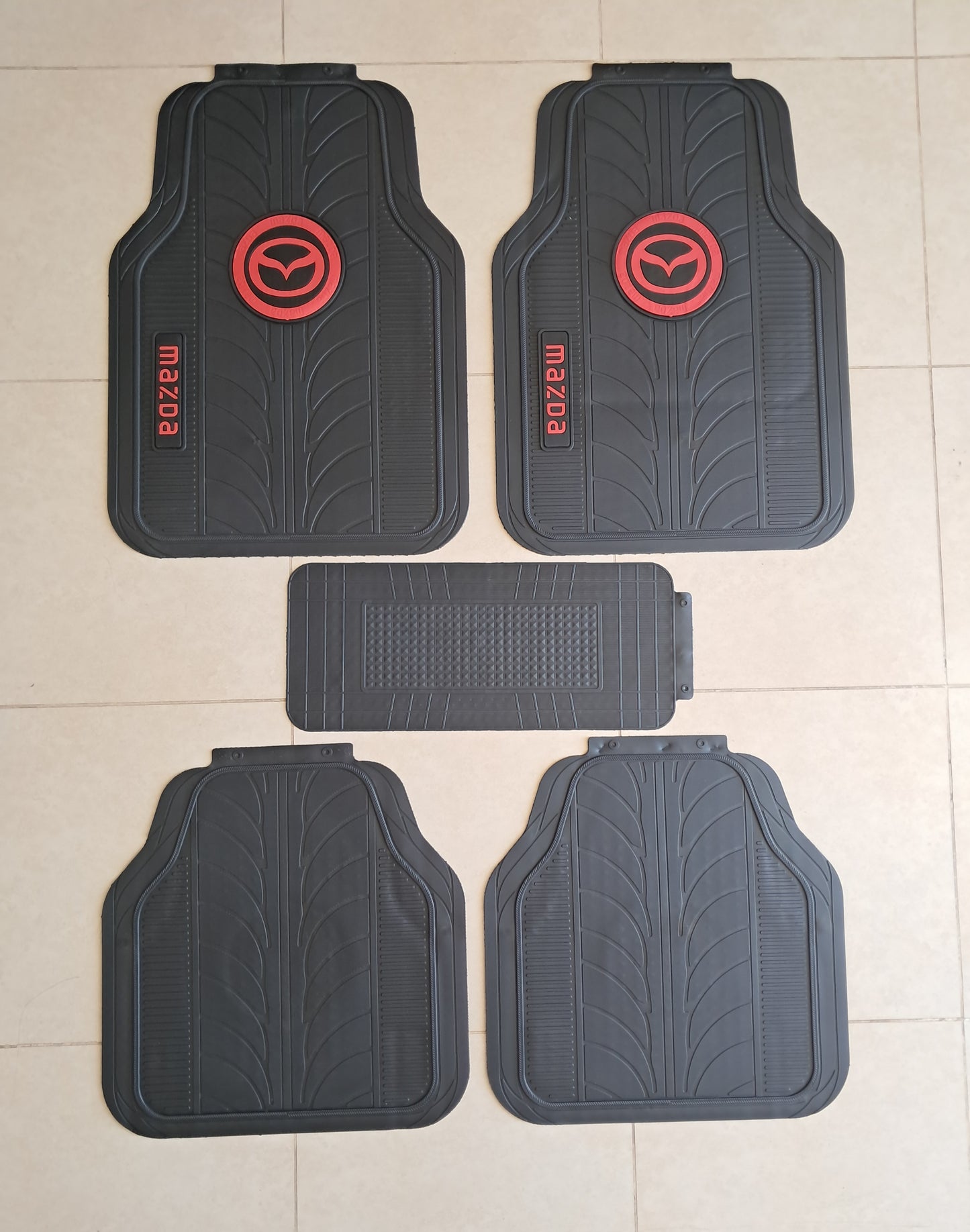 Mazda Red logo Premium Line Rubber Mats – Waterproof Anti-Slip 5 Piece Set