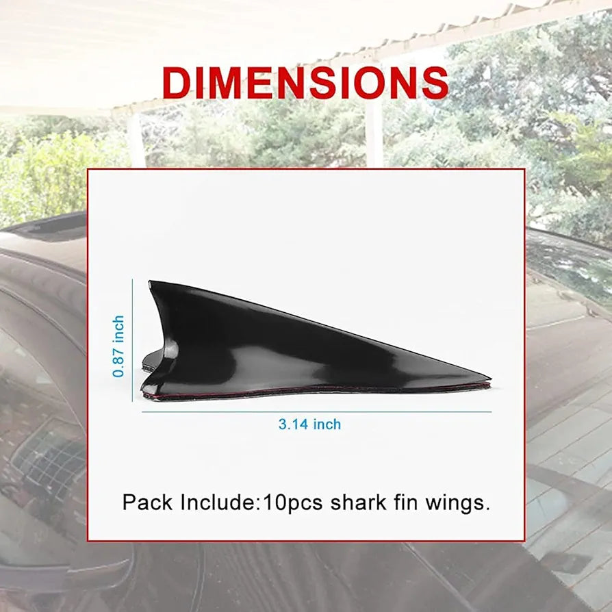 Air Vortex Generator Diffuser Shark Fin 10pcs Set Kit Compatible with Spoiler Roof Wing Pointed End Style Black
