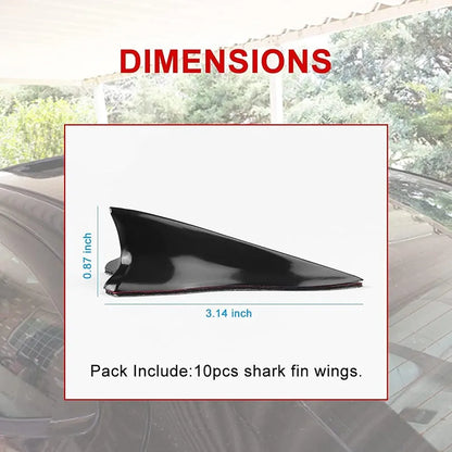 Air Vortex Generator Diffuser Shark Fin 10pcs Set Kit Compatible with Spoiler Roof Wing Pointed End Style Black