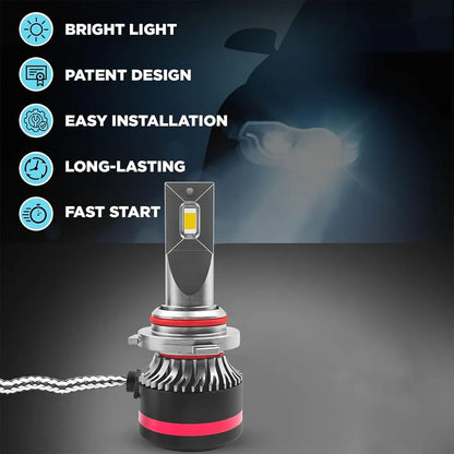 2 LED Headlight Bulbs, 100W 9000 Lumens Super Bright 6000K Cool White, Quick Install LED Conversion Kit, Halogen Replacement for Cars, Trucks & Motorcycles (Pack of 2)