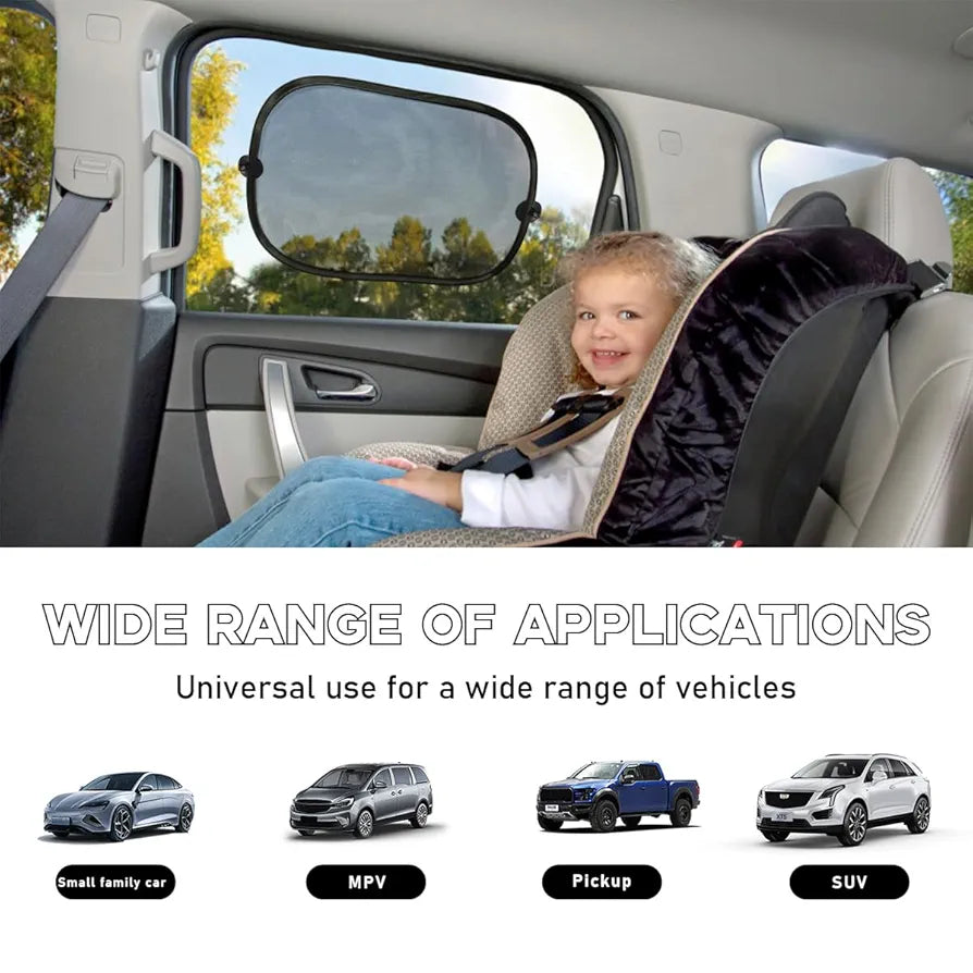 2 PCS Car Window Shade, 14"×17" Rear Side Window Sunshade Protector with Suction Cups, Foldable Sunlight Shield Blocks Sun, Glare and UV Rays, Universal Car Accessories