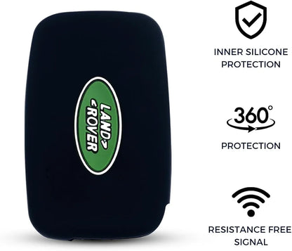 Black Remote Smart Key Fob Silicone Case Cover Protector Holder Compatible with Land Rover LR2 LR4 Discovery Range Rover Sport Evoque