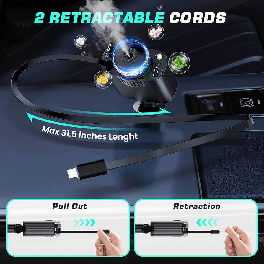 Starlight Car Charger,45W Fast Charging Adapter,5 in 1 Retractable Starry Stars Projection Car Chargers,Charger Adapter Cars Aromatherapy Diffuser for Essential Oils, Cars USB Cable