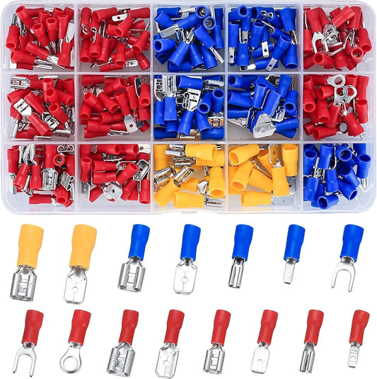 280 Pcs Electrical Cable Connectors Assorted, Insulated Wire Cable Crimp U-Type Fork Spade Butt Ring Connector Assortment Kit, Male/Female Wire Cable Crimp Terminals
