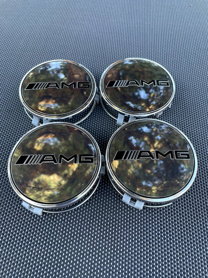 MERCEDES BENZ AMG SET OF 4 CHROME 75 mm Wheel Center Caps Fits Most Model