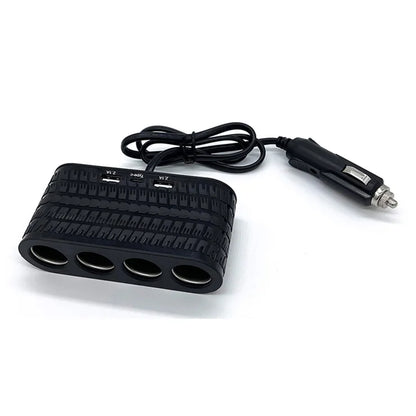 Car Charger 4 Cigarette Lighter Sockets 2 USB + 1 Type-C Charging Adapter