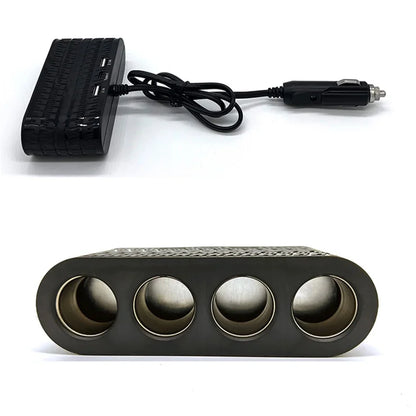 Car Charger 4 Cigarette Lighter Sockets 2 USB + 1 Type-C Charging Adapter