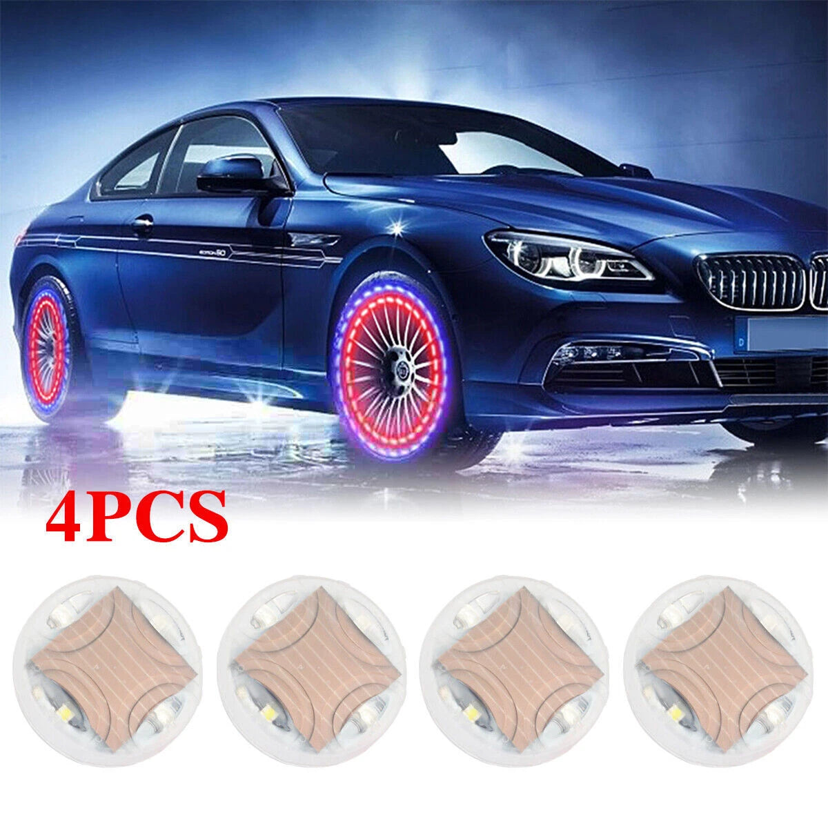 4x Solar Auto Flash LED Car Wheel Hub Tire Tyre Air Valve Cap Light Lamp 15 Mode