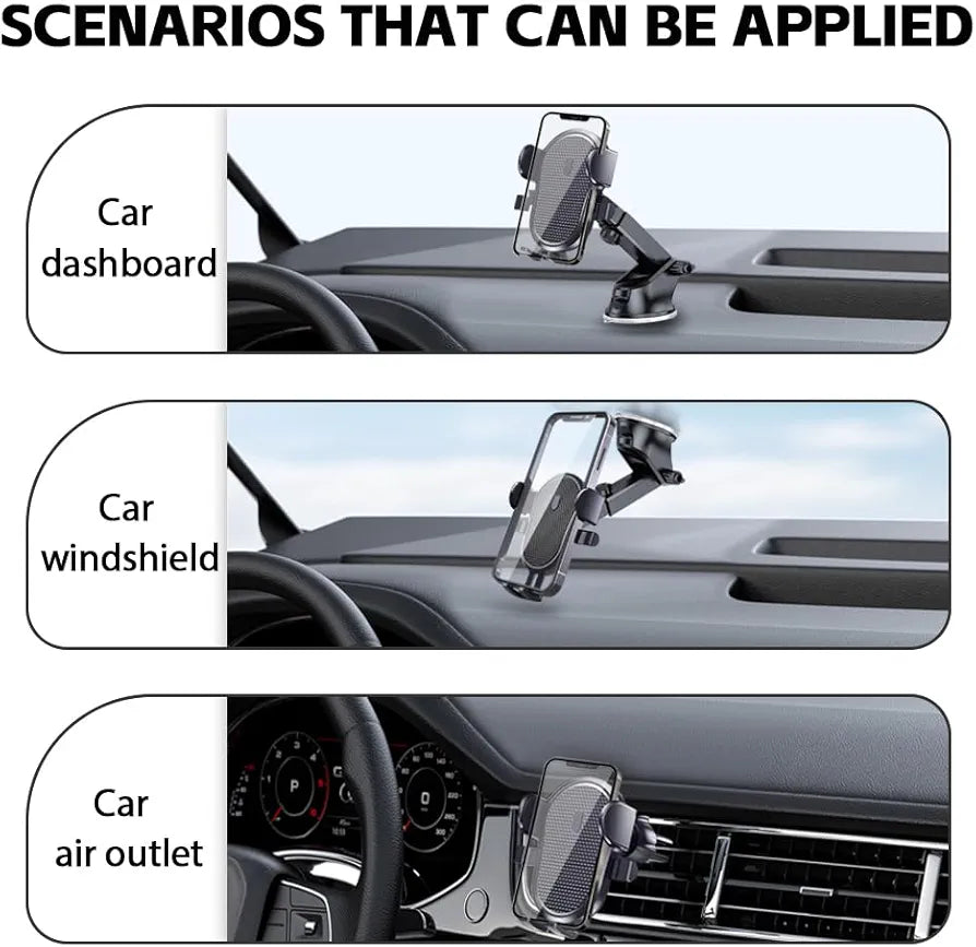 Car Phone Holder, Phone Holder Vent，CarWindshield Dashboard Truck Suction Cup, 360°Adjustable, Automobile Cradles Universal,car Phone Holders for iPhone Size 4.7inch-7inch
