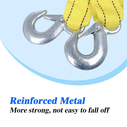 Tow Strap with Hooks, Tow Ropes Metal Safety Hooks, Heavy Duty Recovery Rope for Vehicle Emergency Recovery, Best Towing Accessory Universal for All Cars