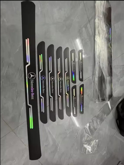9 Pcs Car Door Sill Protector Strips Kick Plates Anti-Scratch Welcome Pedal Protector Cover Holographic Stickers