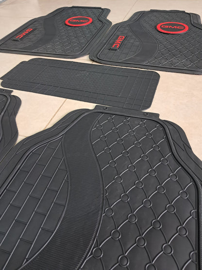 GMC Red Logo 5 Pcs Premium Diamond Pattern Car Floor Mats – Luxury Rubber Set