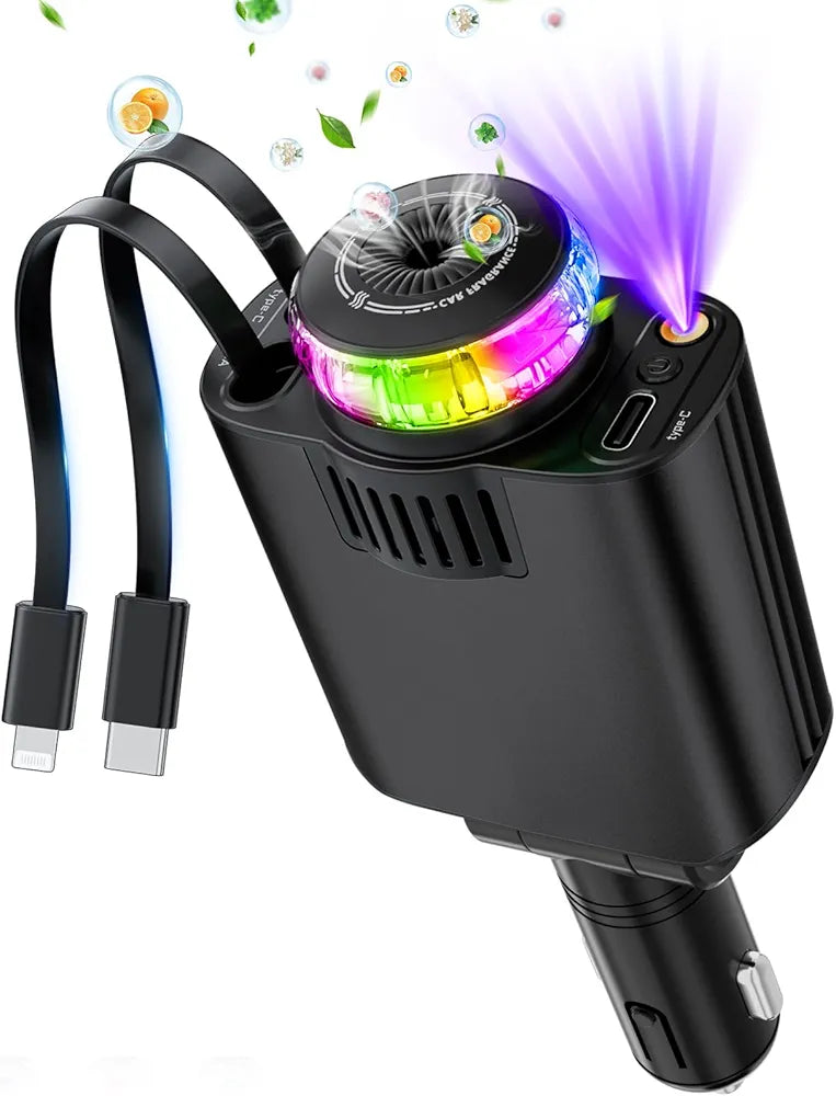 Starlight Car Charger,45W Fast Charging Adapter,5 in 1 Retractable Starry Stars Projection Car Chargers,Charger Adapter Cars Aromatherapy Diffuser for Essential Oils, Cars USB Cable