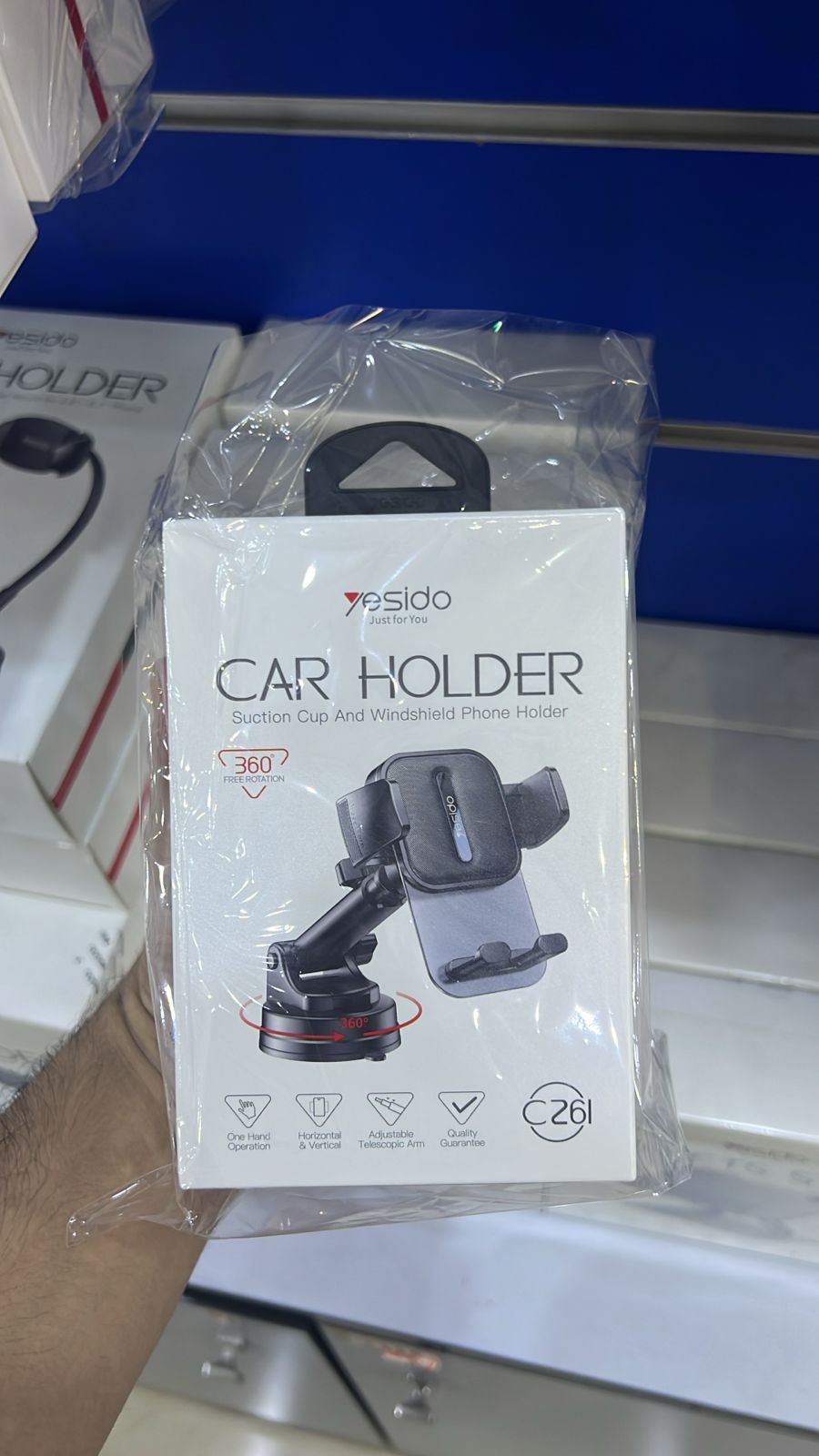 YESIDO C261 Car Phone Holder – Suction Cup Windshield Mount, Adjustable Arm, 360° Rotation