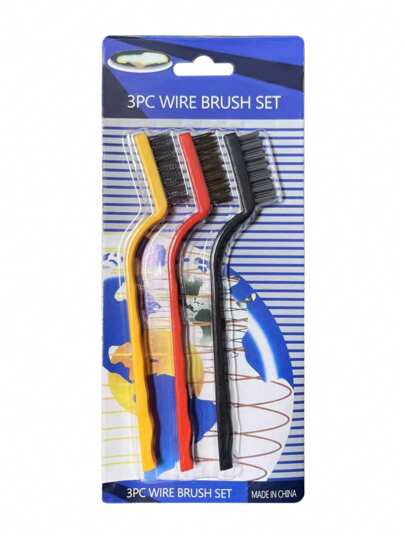 Small Wire Cleaning Brush Set with Plastic Handle, 3 Pieces - Multi Color