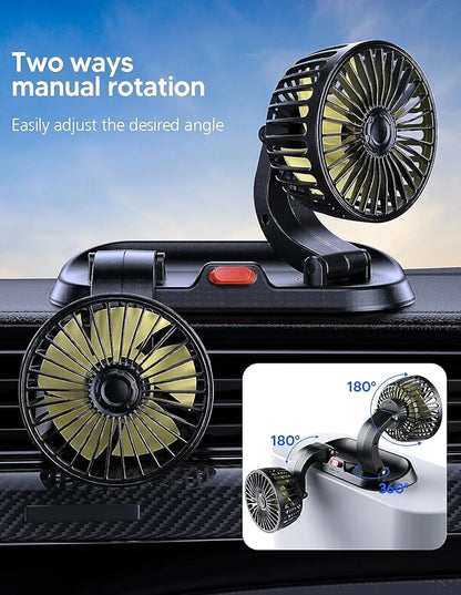 Universal Powerful Cooling Fan 12V Car Fan,Car Interior, Dashboard Fans that Blow Cold Air,360 Degree Rotatable Dual Head Fan,Strong Wind Electric Auto Car Fans for Suitable all type vehicle