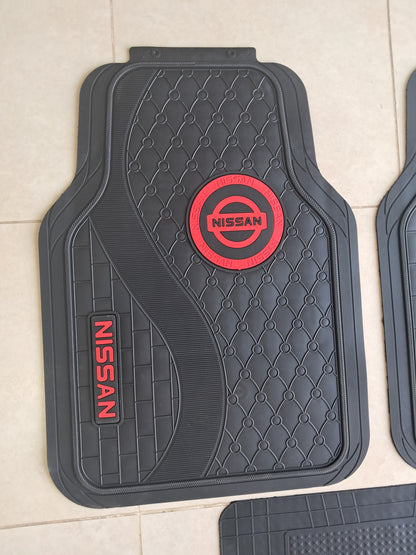 Nissan Red Logo 3D Luxury Rubber Floor Mats – Universal 5PCS Set