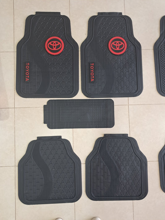 Toyota Red Logo 3D Luxury Rubber Floor Mats – Universal 5PCS Set