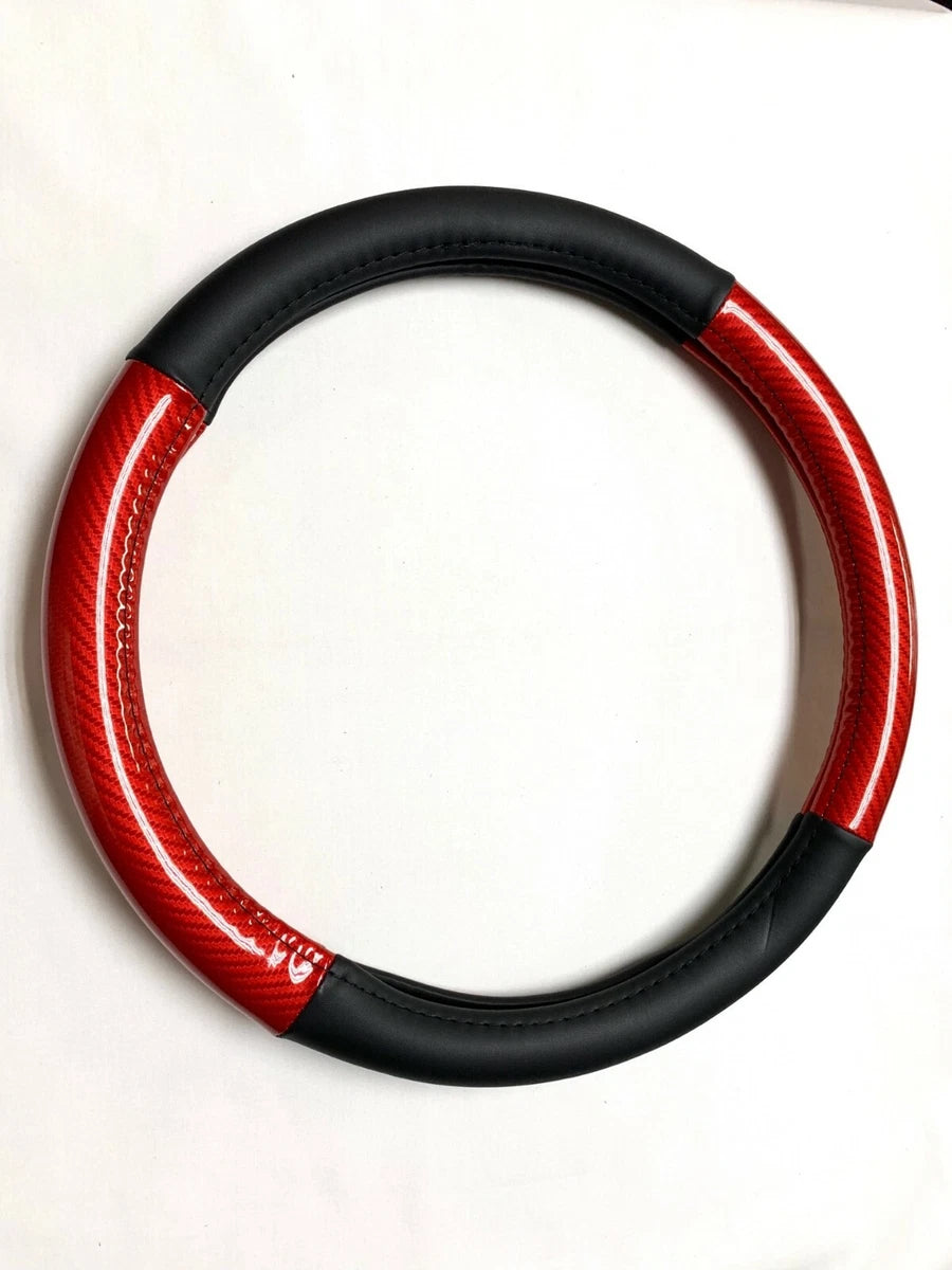 Red Carbon Fiber PU Leather Steering Wheel Cover Anti-slip Protector