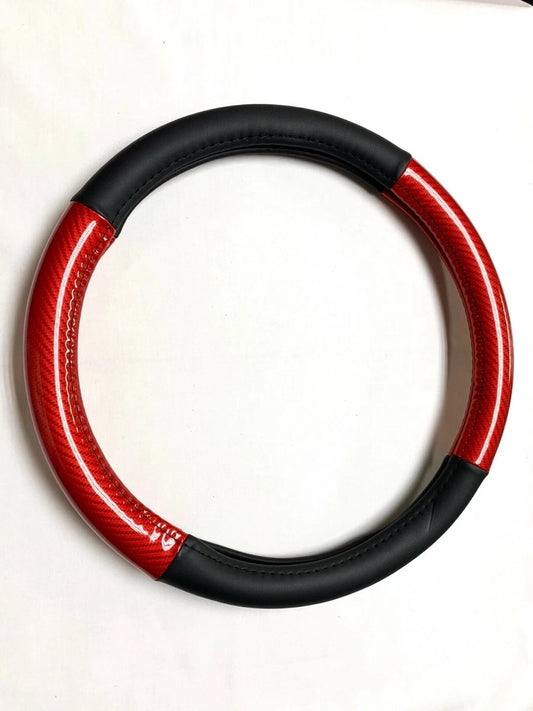 Red Carbon Fiber PU Leather Steering Wheel Cover Anti-slip Protector