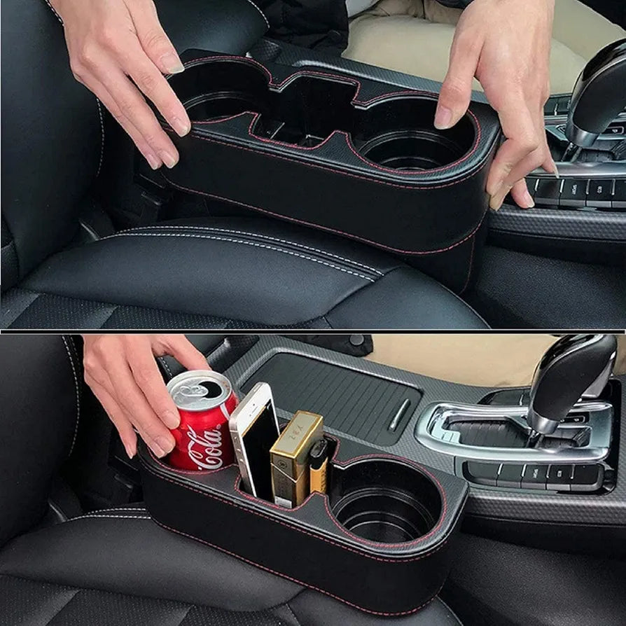 Car Cup Holder Expander with PU Leather Cover, Multifunction Car Seat Pocket Glove Phone Mount Organizer,Car Back Seat Storage for Drink Mug Bottle CellPhones Coasters Cards
