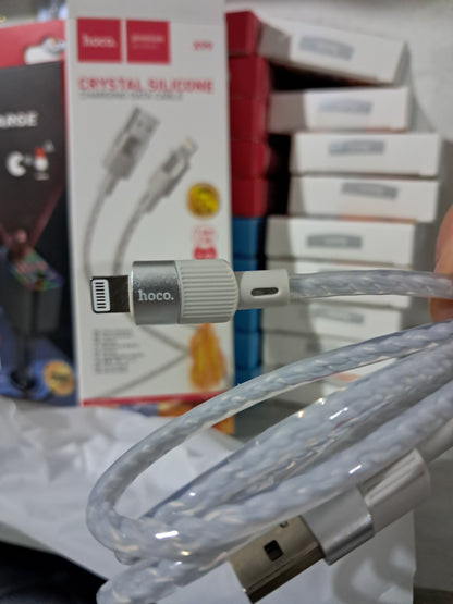 HOCO X99 Crystal Silicone USB to Lightning Cable – 2.4A Fast Charging, 1M Durable Transparent Design